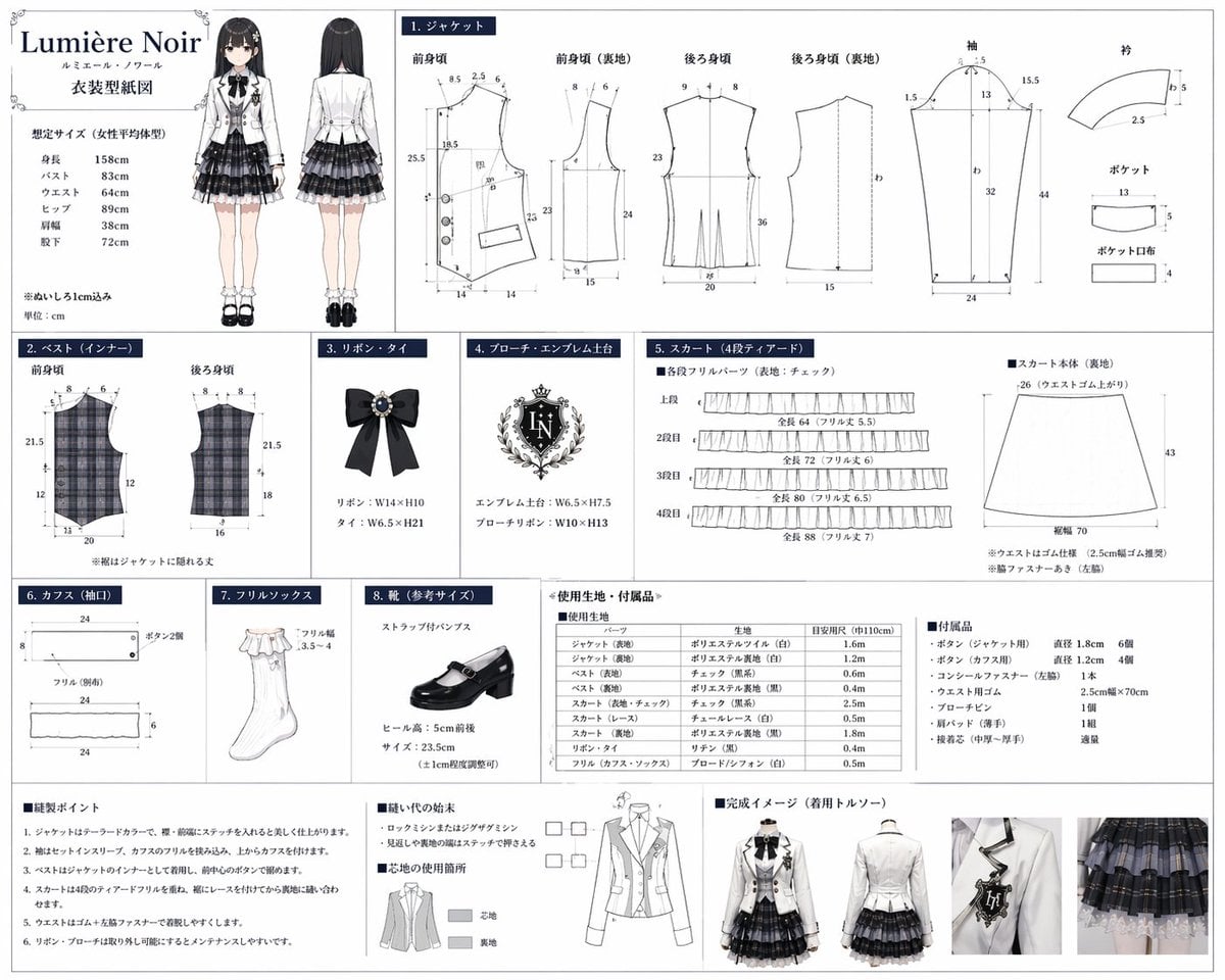 Anime Costume Sewing Pattern Sheet