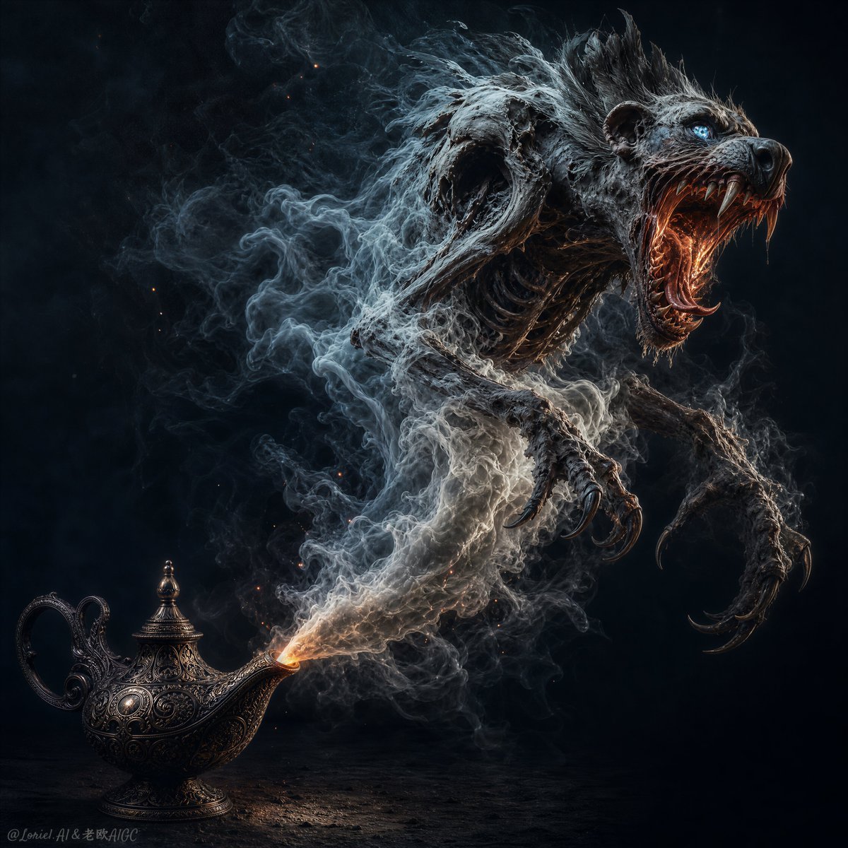 Dark Fantasy Smoke Monster Transformation reference image 1