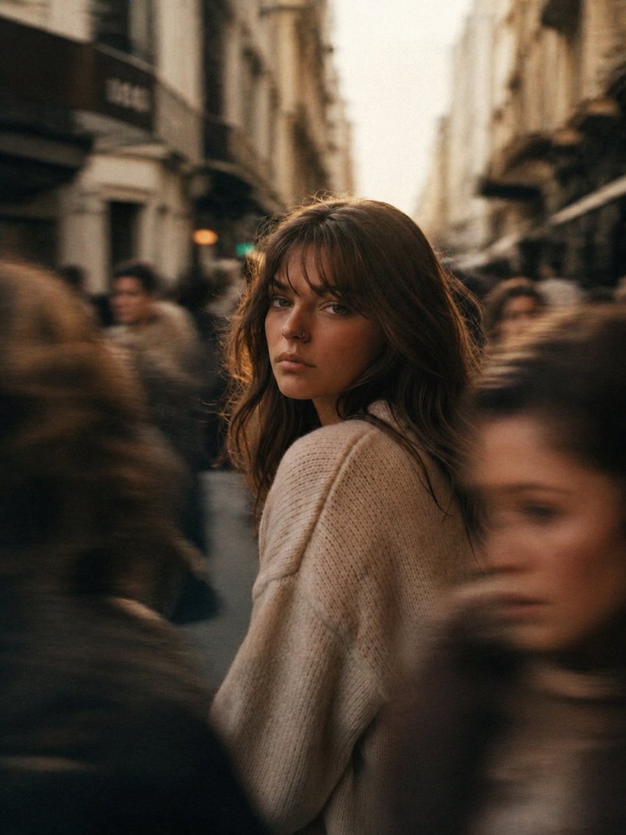 Urban Isolation Portrait in Motion — AI image template example