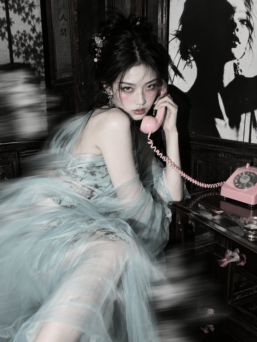 Moody Vintage Phone Fashion Portrait — AI image template example