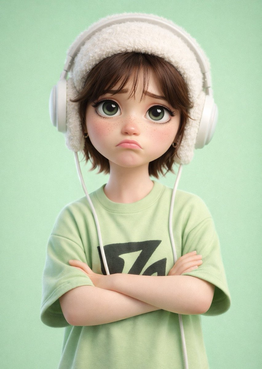 A stylized 3D cartoon character of a with big expressive eyes