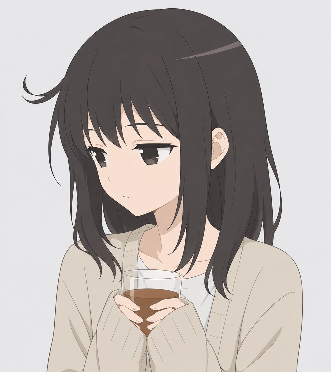 Melancholic Anime Girl Holding Tea — AI image template example