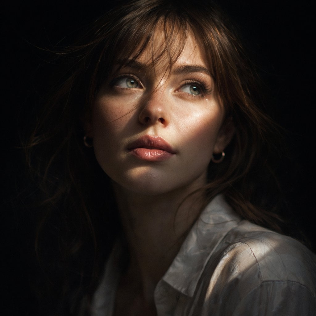 Hyper-realistic cinematic Create an 8k close-up portrait of a beautiful — AI image template example