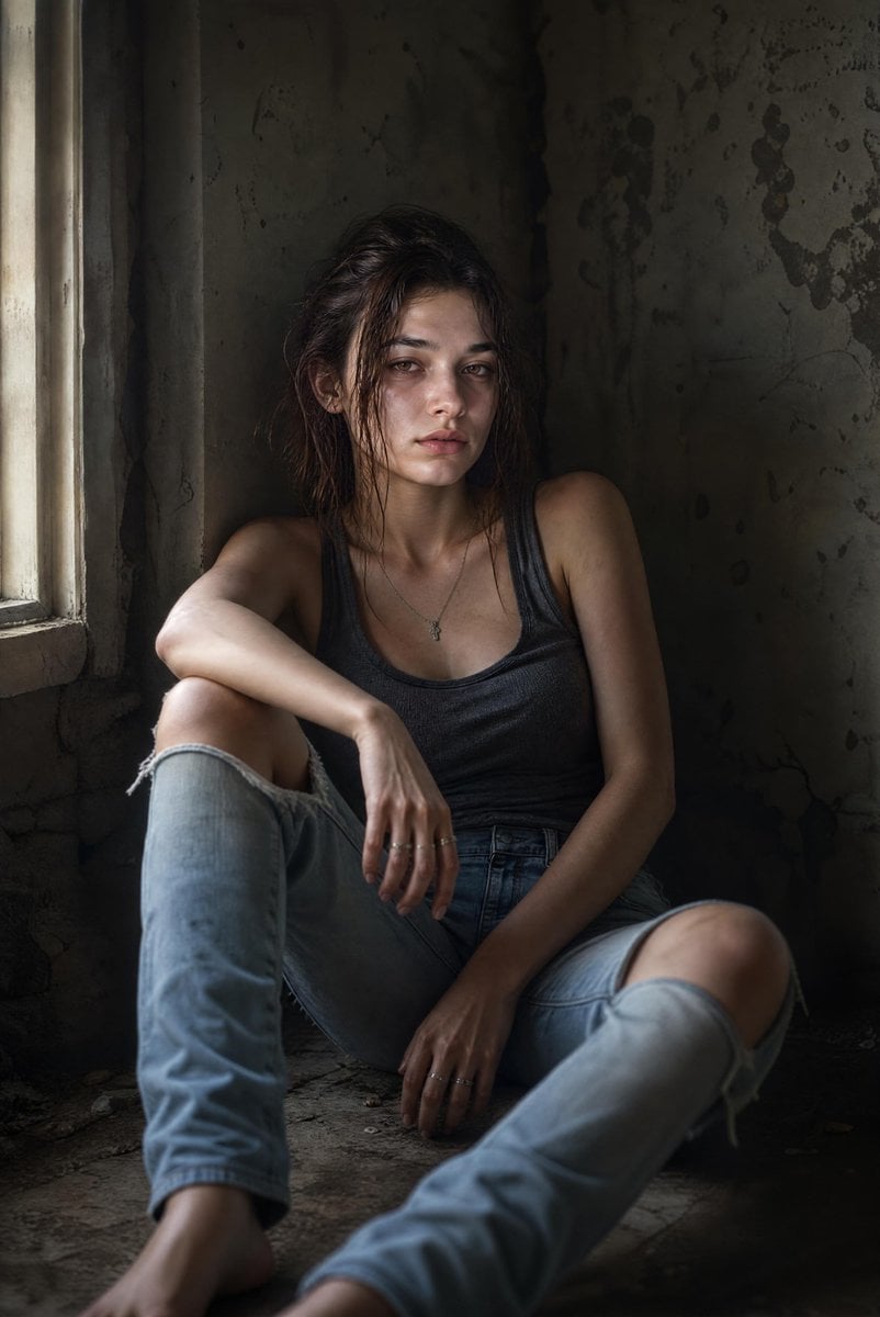 Cinematic Abandoned Room Portrait — AI image template example
