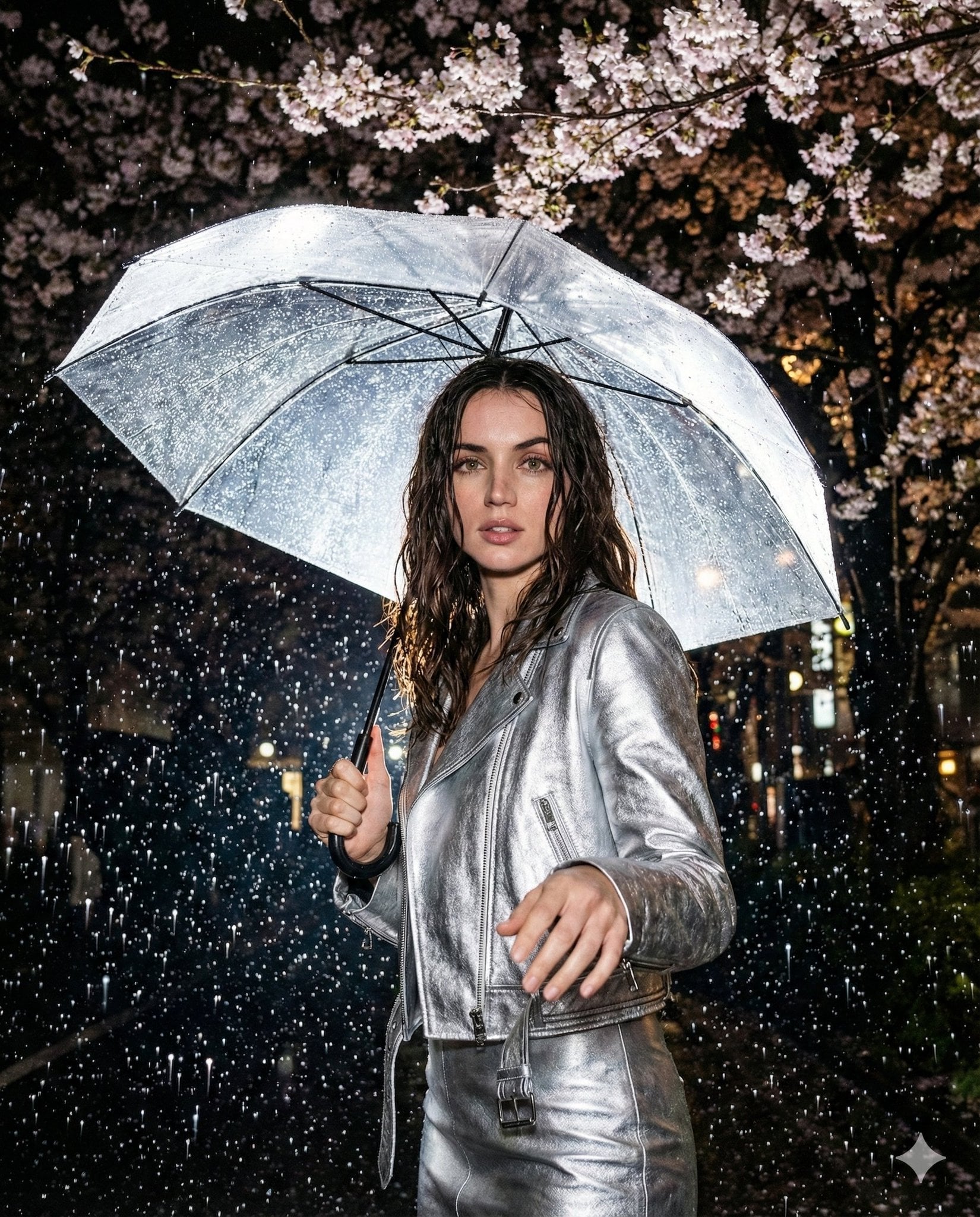 High-resolution nighttime editorial portrait shot with on-camera flash