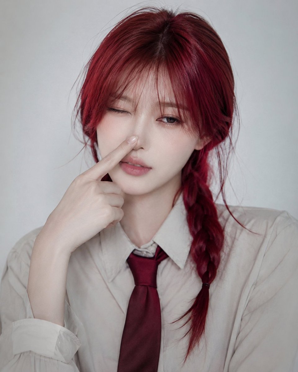 Crimson Braid Japanese Office Style Portrait — AI image template example