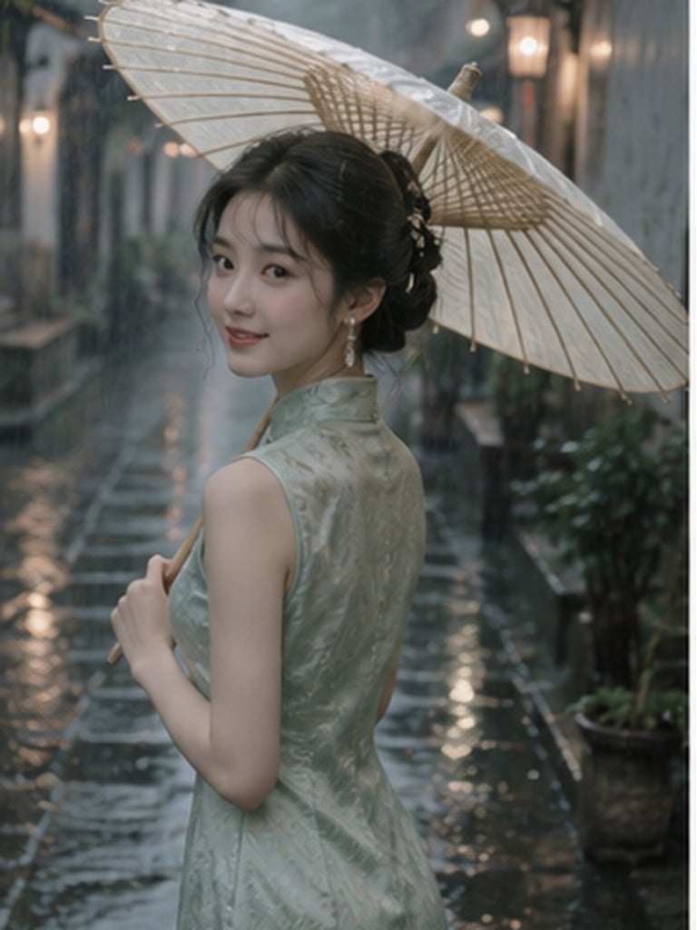 Traditional Jiangnan Rainy Alley Portrait — AI image template example