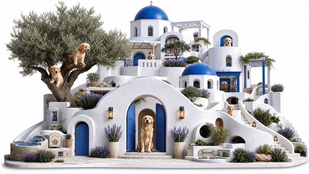 Santorini Golden Retriever Sanctuary — AI image template example