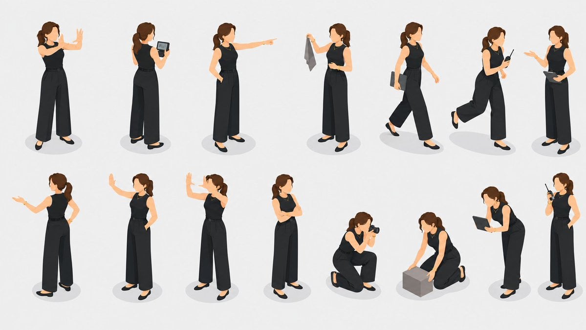 Isometric Businesswoman Pose Sheet