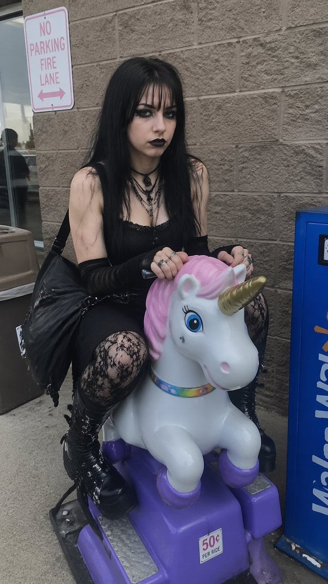 Goth Girl on Unicorn Ride