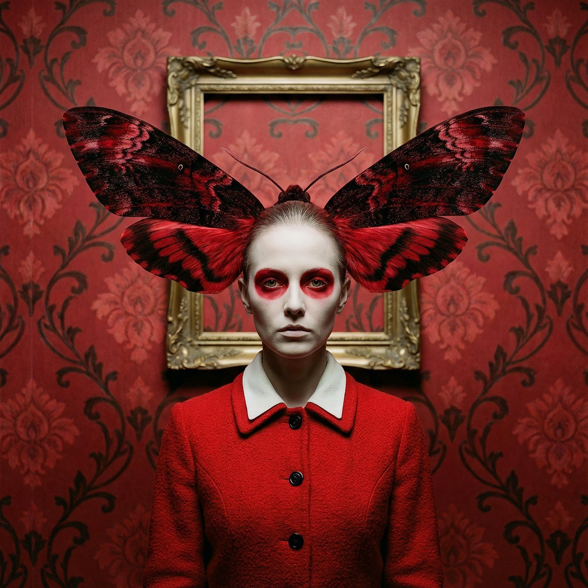 Surreal Moth-Winged Female Portrait