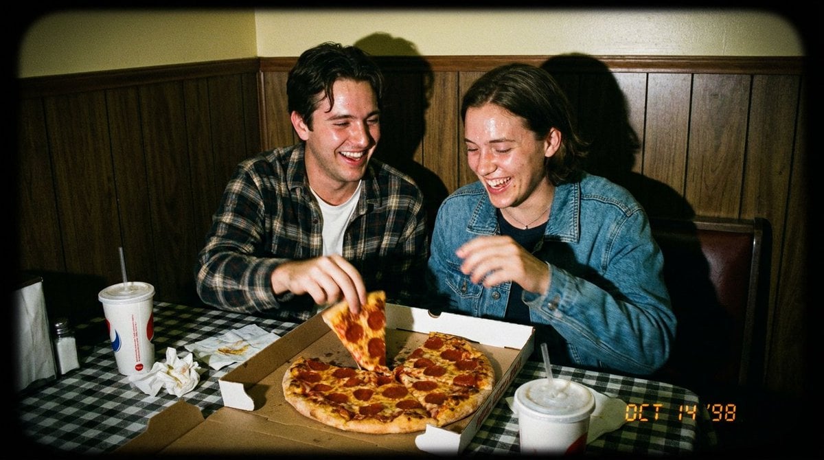 1998 Disposable Camera Photo of Friends in a Diner