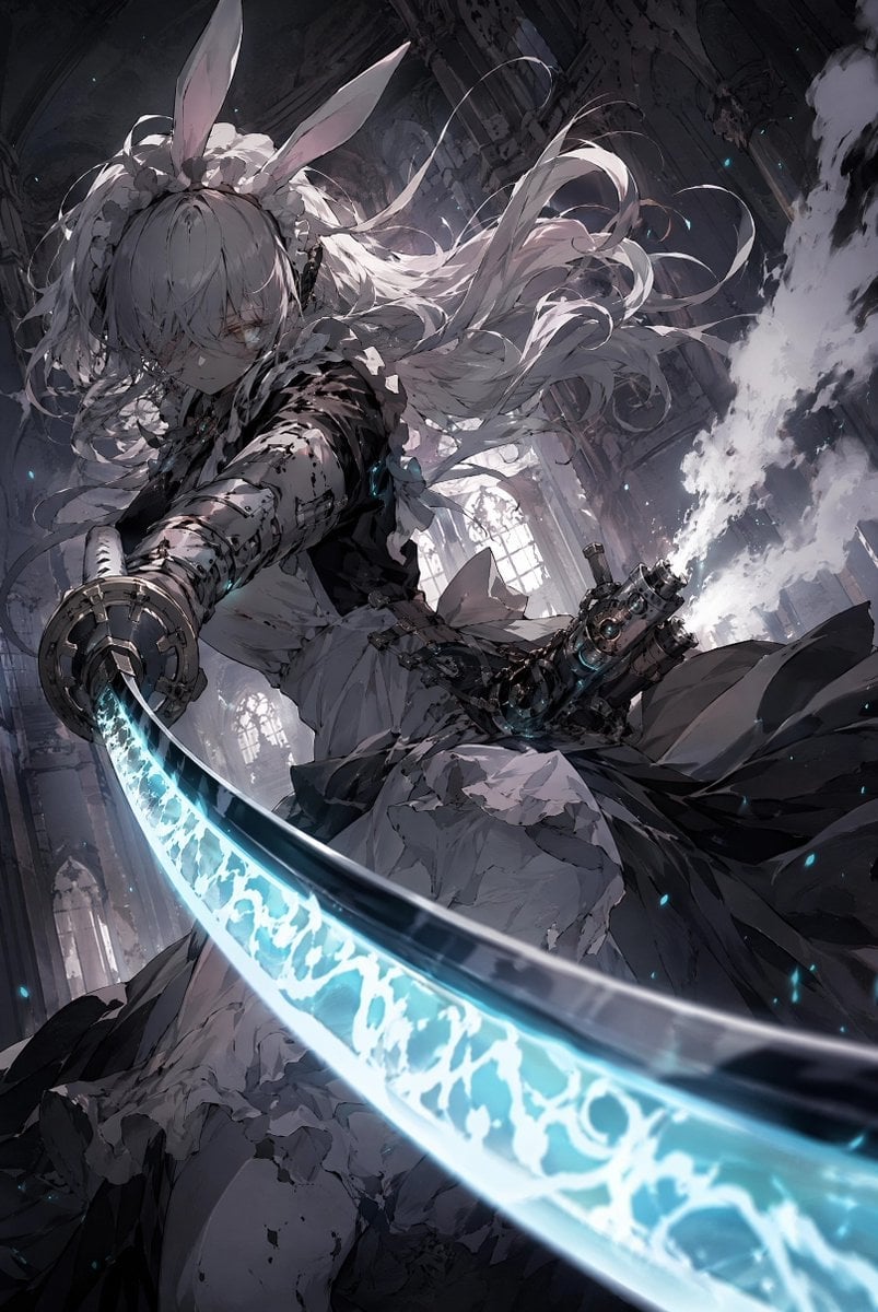 Rabbit-Eared Swordswoman in Ruined Cathedral