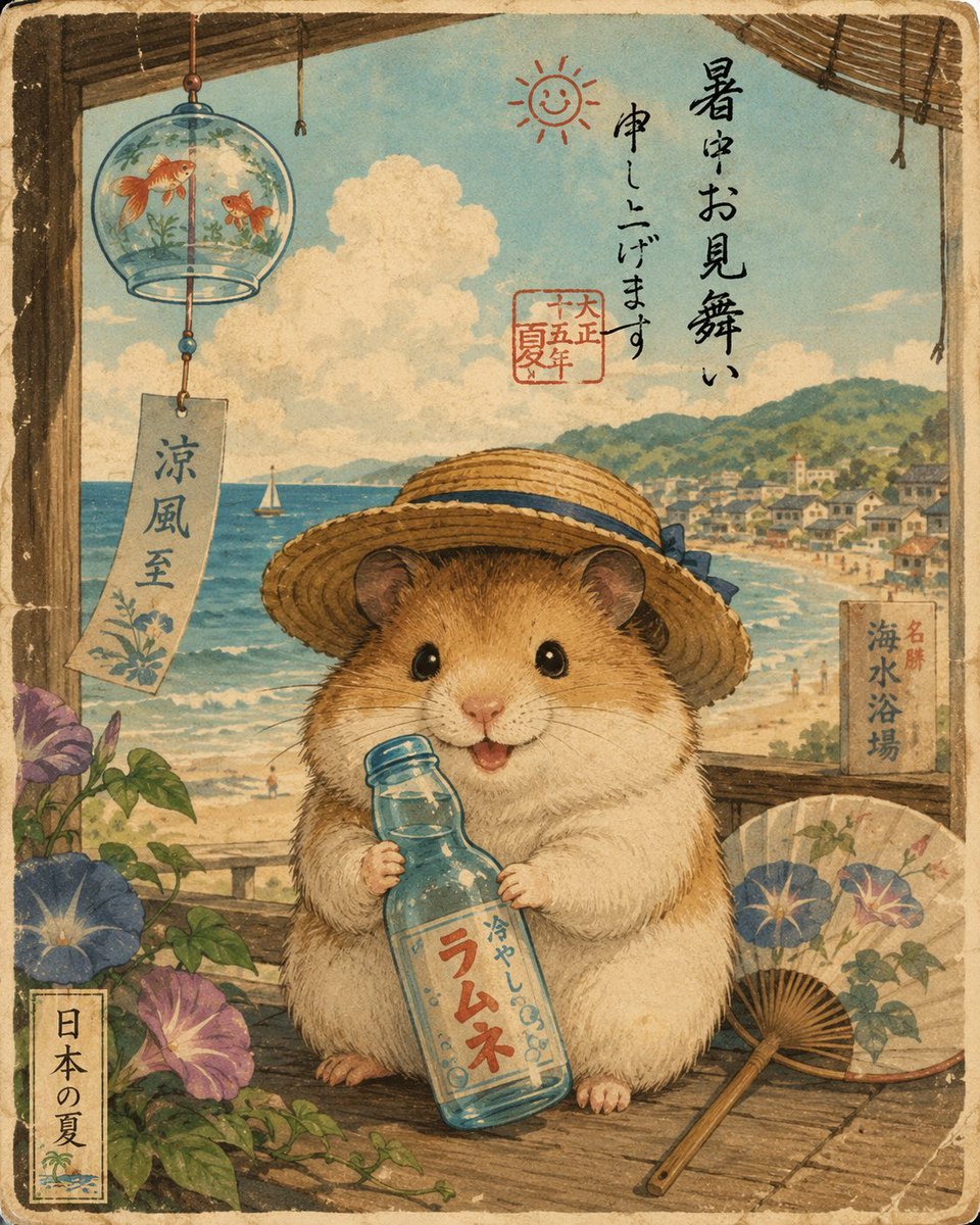 Hamster Japanese Summer Card — AI image template example