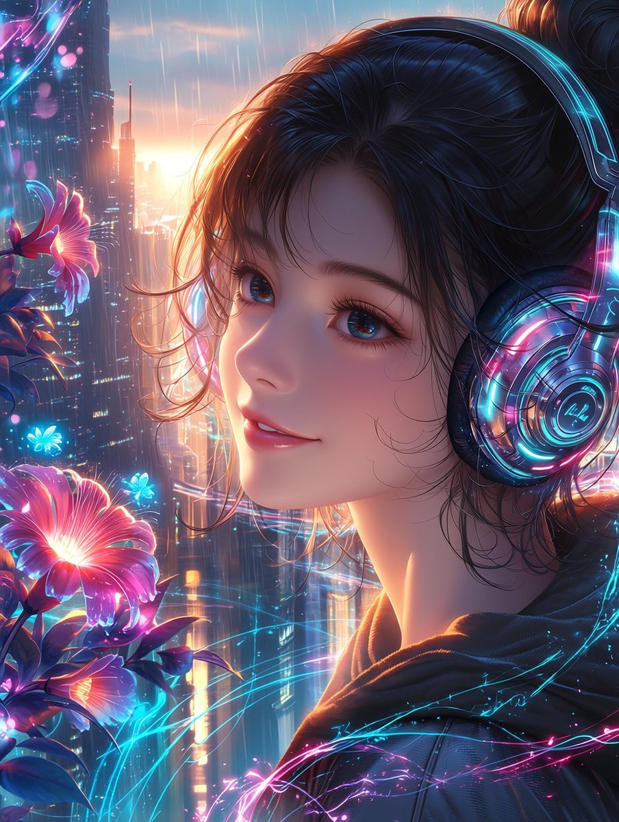 Eternal Flower Cyberpunk Portrait — AI image template example