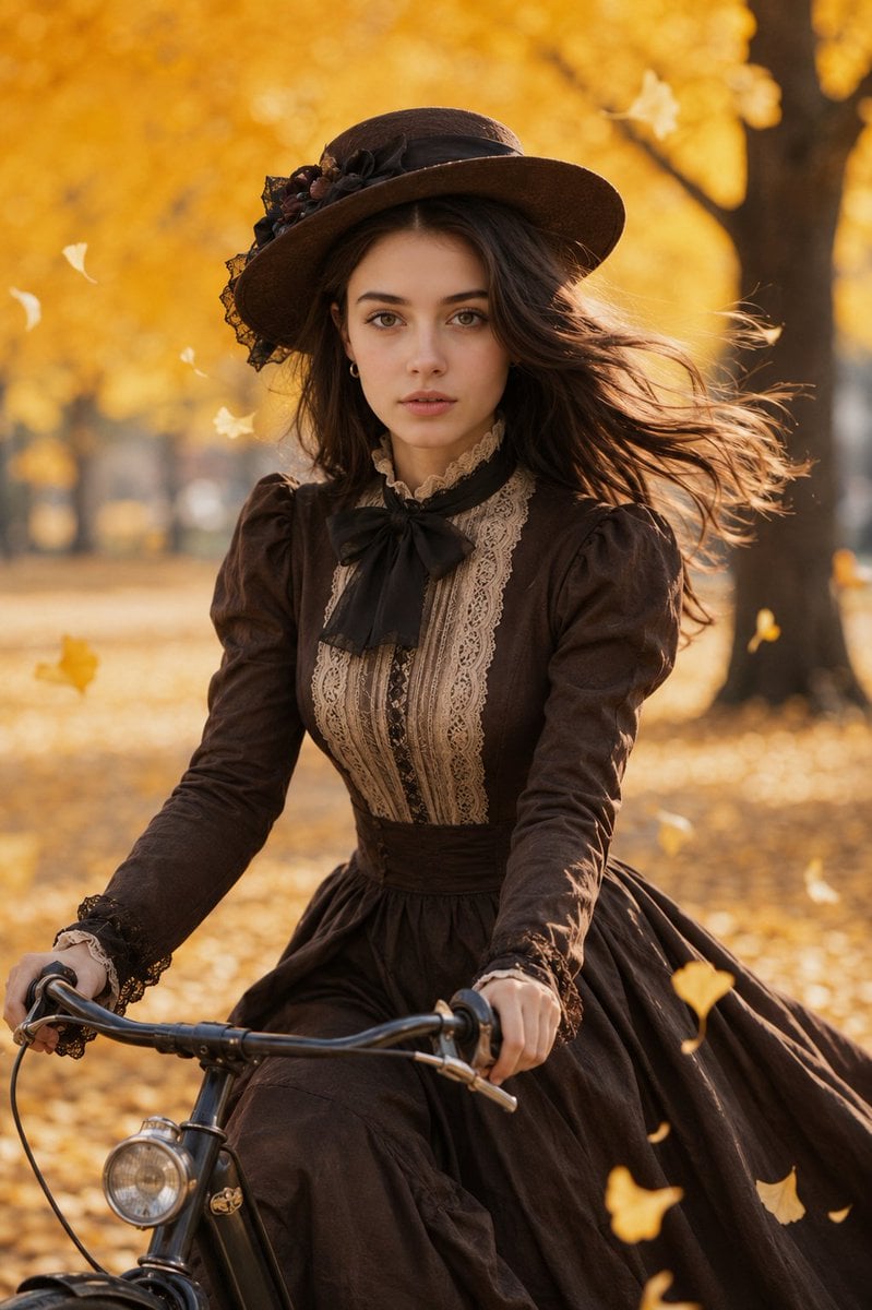 Victorian Woman Riding Vintage Bicycle