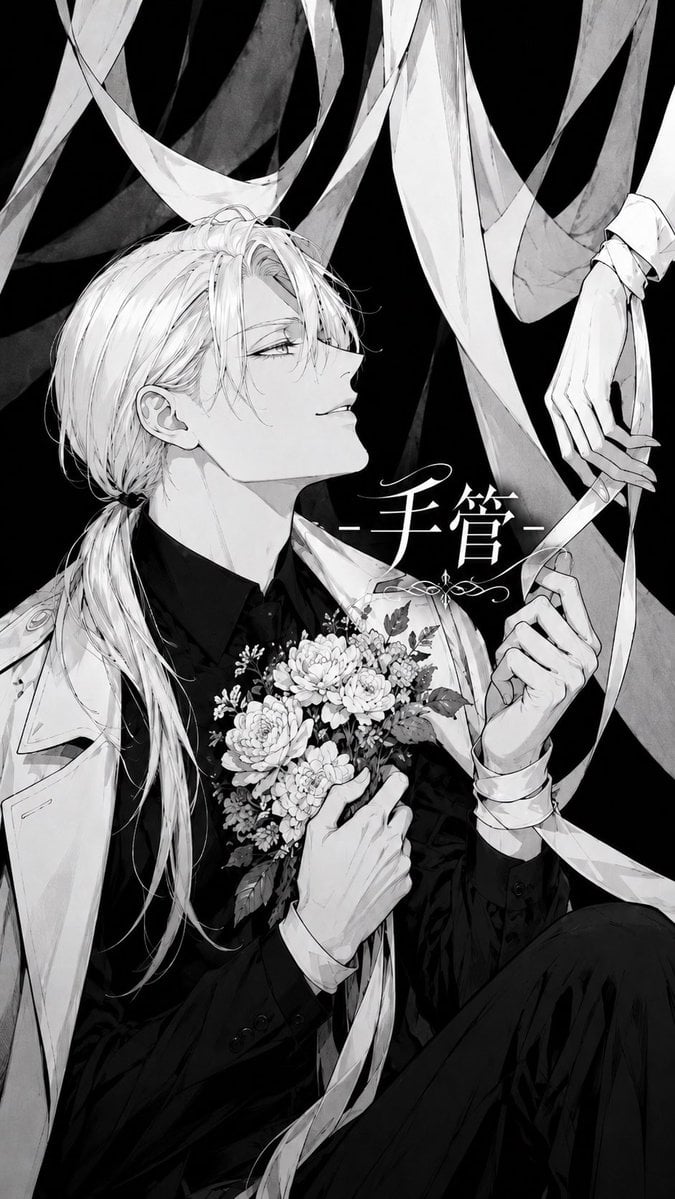 Monochrome Silk Ribbon Manga Cover — AI image template example
