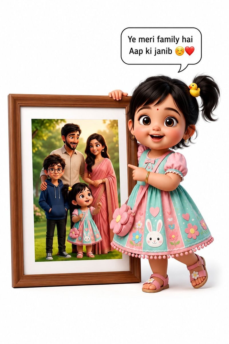 3D Pixar Style Girl Family Portrait — AI image template example