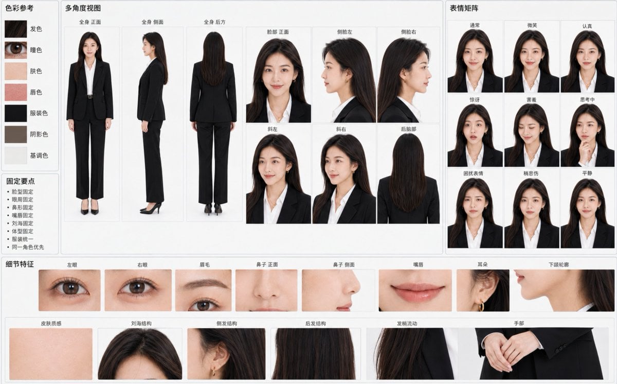 Character Consistency Reference Chart — AI image template example