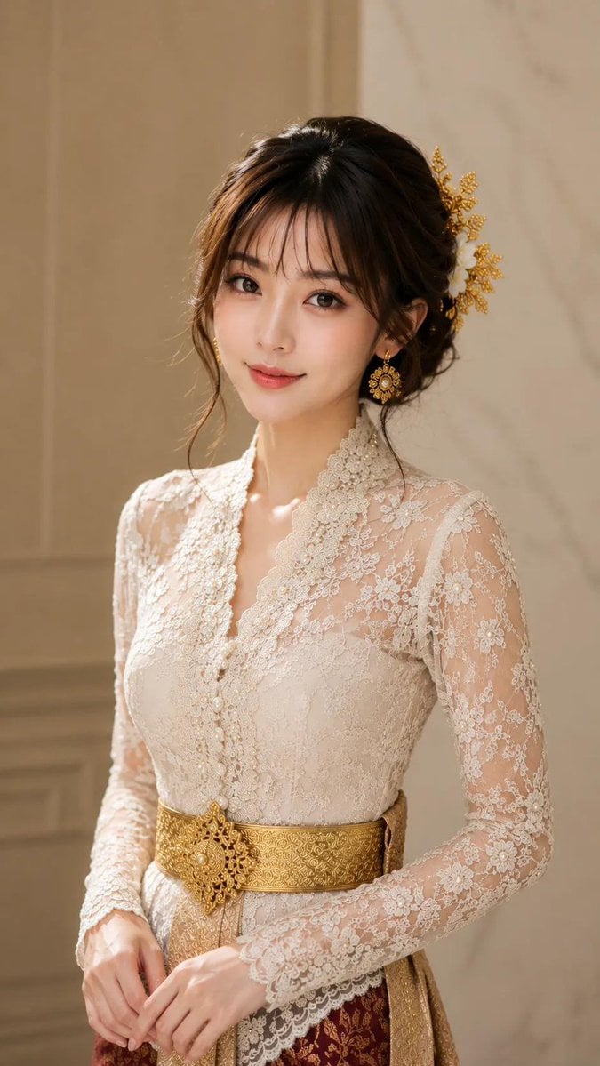 Traditional East Asian Lace Blouse Portrait — AI image template example