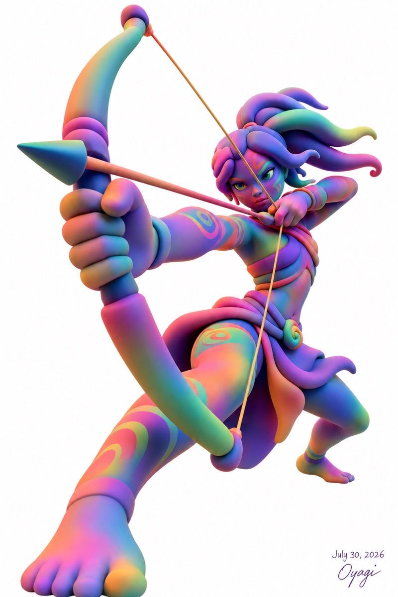 Neon Fantasy Archer 3D Illustration