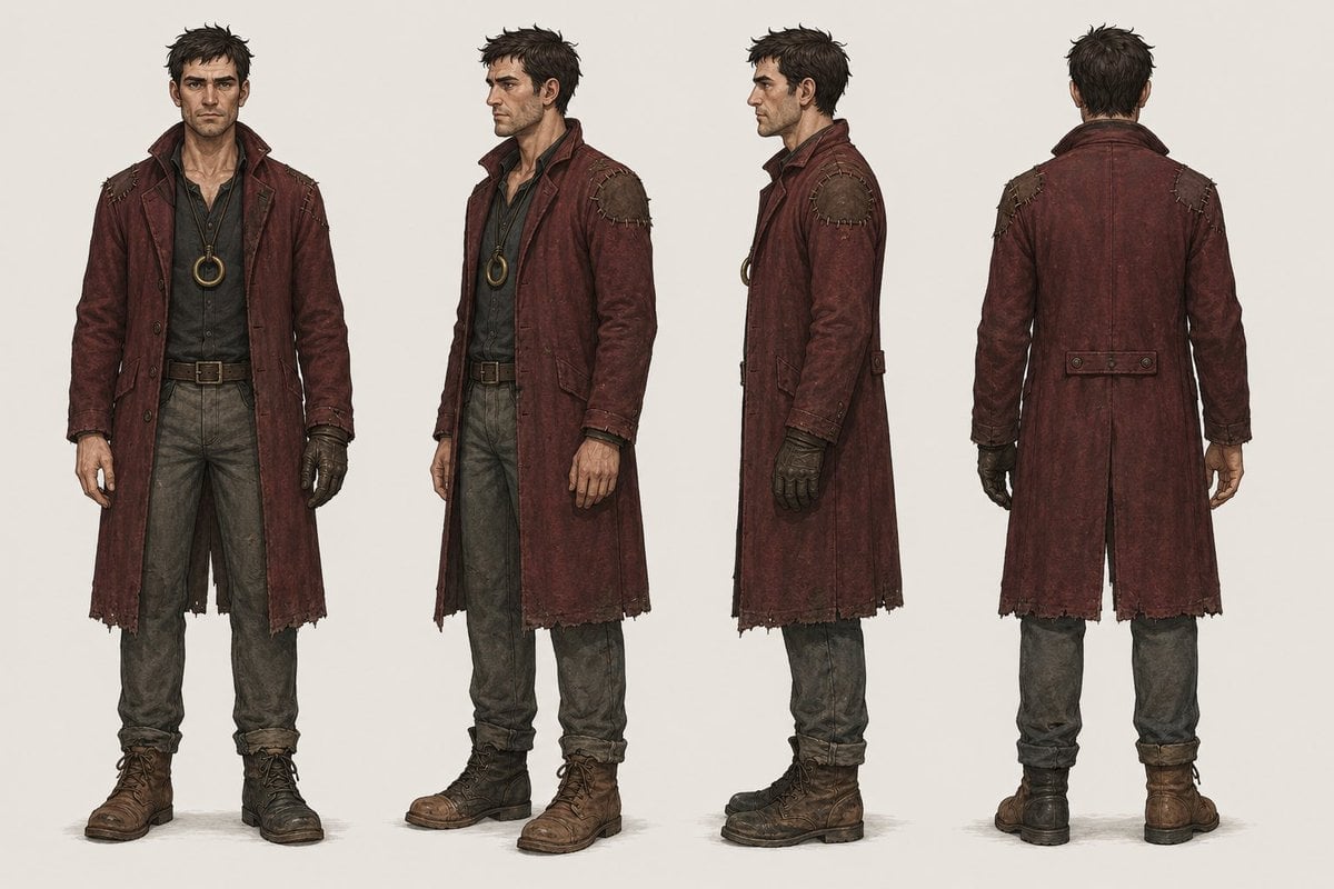 Gritty Bounty Hunter Turnaround — AI image template example