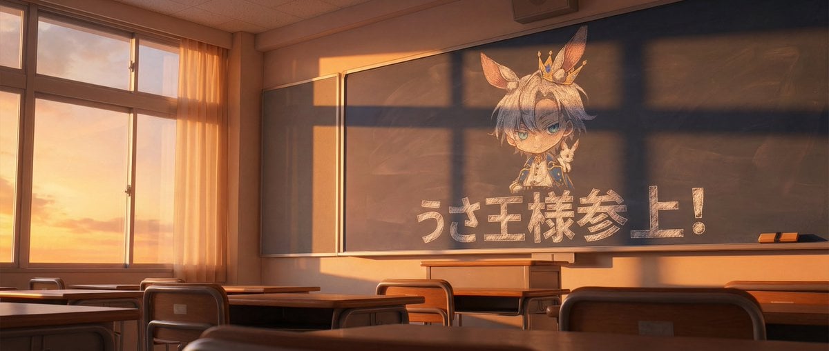Chalkboard king rabbit illustration at sunset