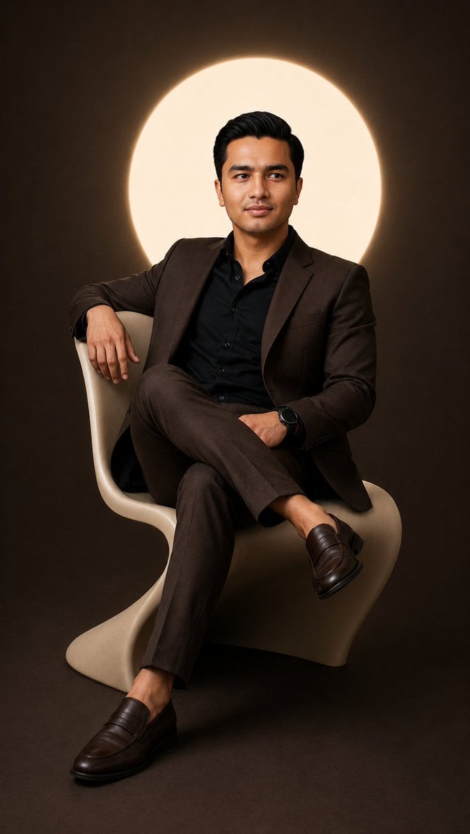 AI-generated sample for “Studio Suit on a Designer Chair”
