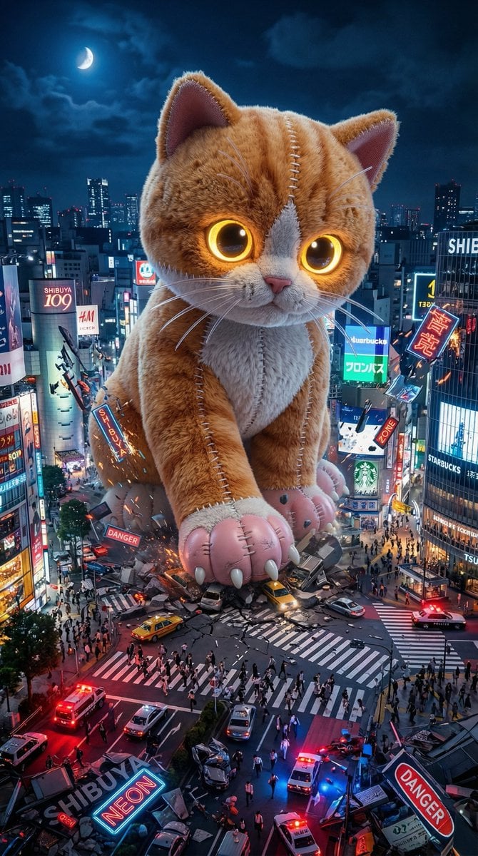 Plush Kaiju Cat Smashing Tokyo