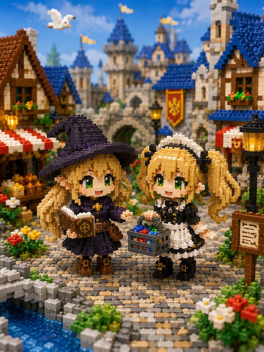 Miniature Brick Fantasy Town Diorama — AI image template example