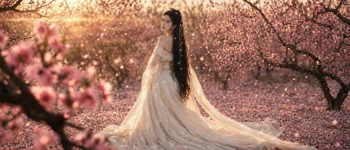 Peach Blossom Garden Melancholy Video Prompt