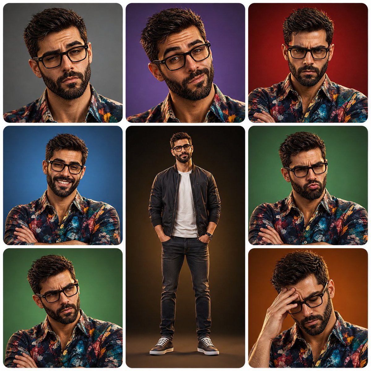 3x3 Character Expression Portrait Sheet — AI image template example
