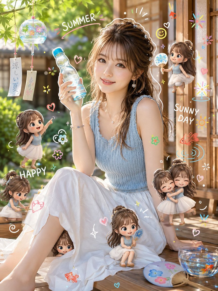 Summer Afternoon with Chibi Characters — AI image template example