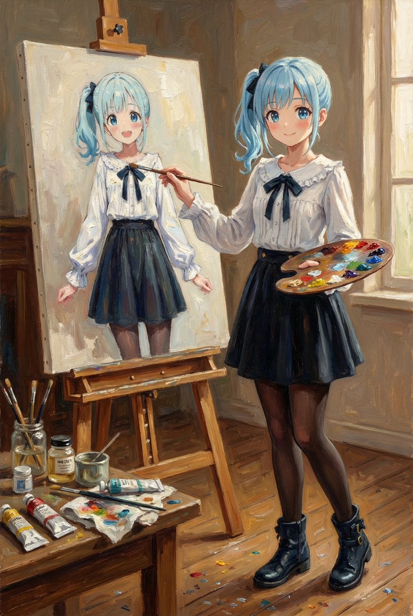Reference Character Painting Self-Portrait in Oil Style
