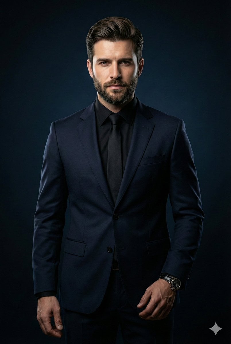 Cinematic Portrait of Middle-Aged Man in Suit