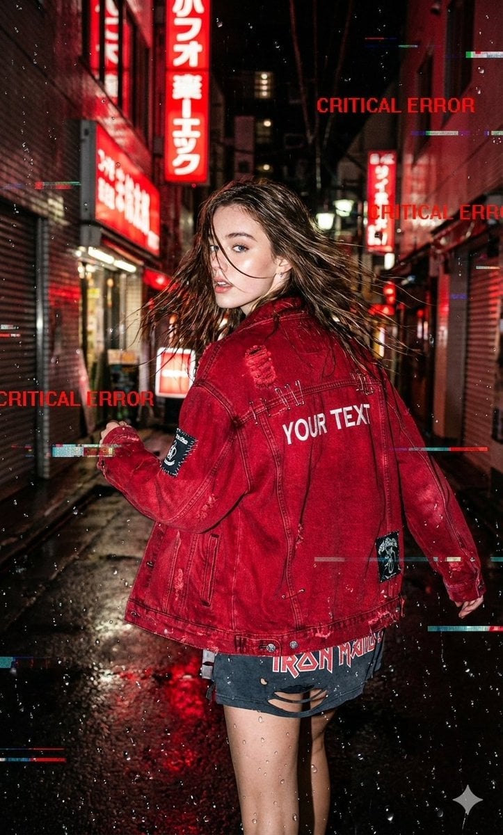 Glitchy Neo-Tokyo Street Style Photo with Red Neon