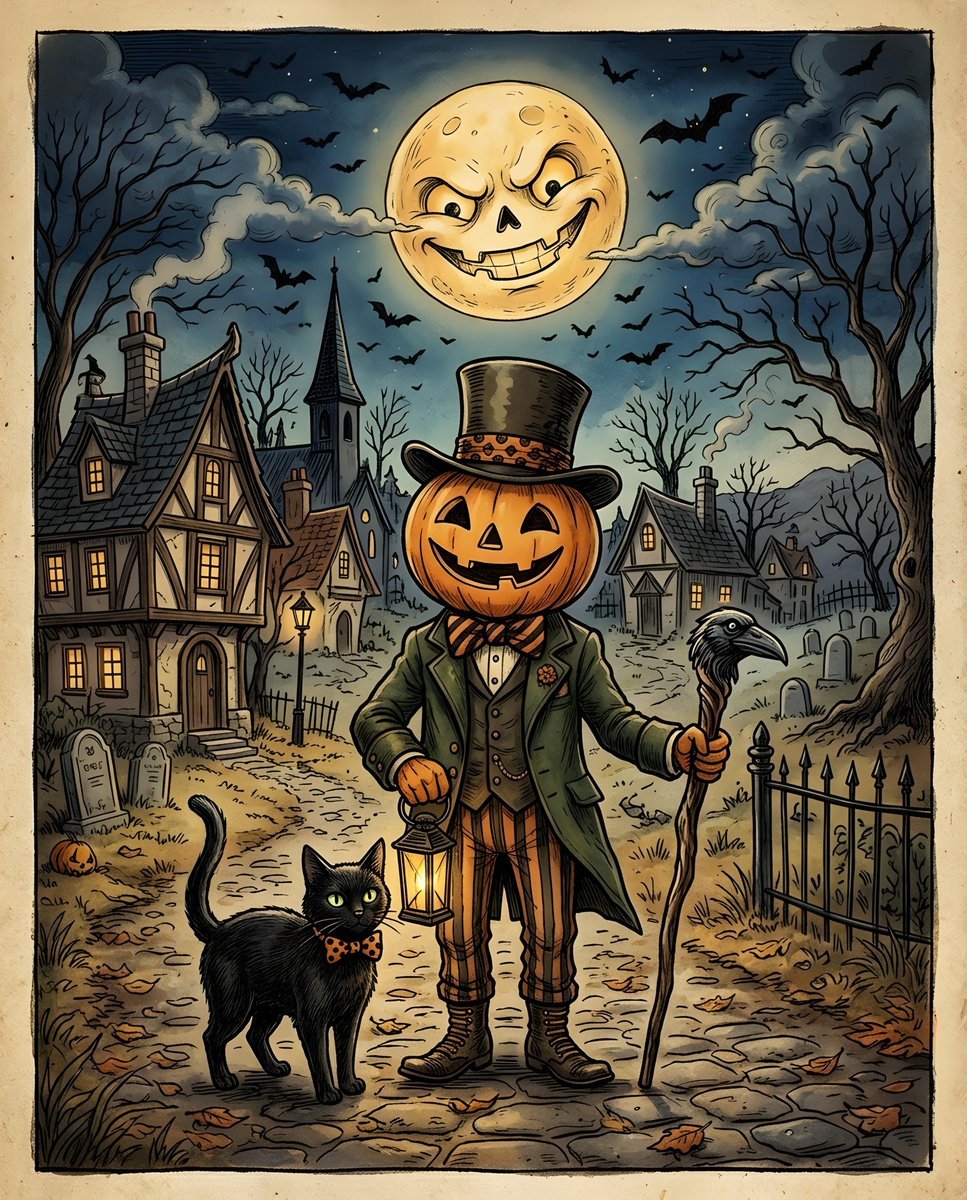 Vintage Whimsical Halloween Illustration
