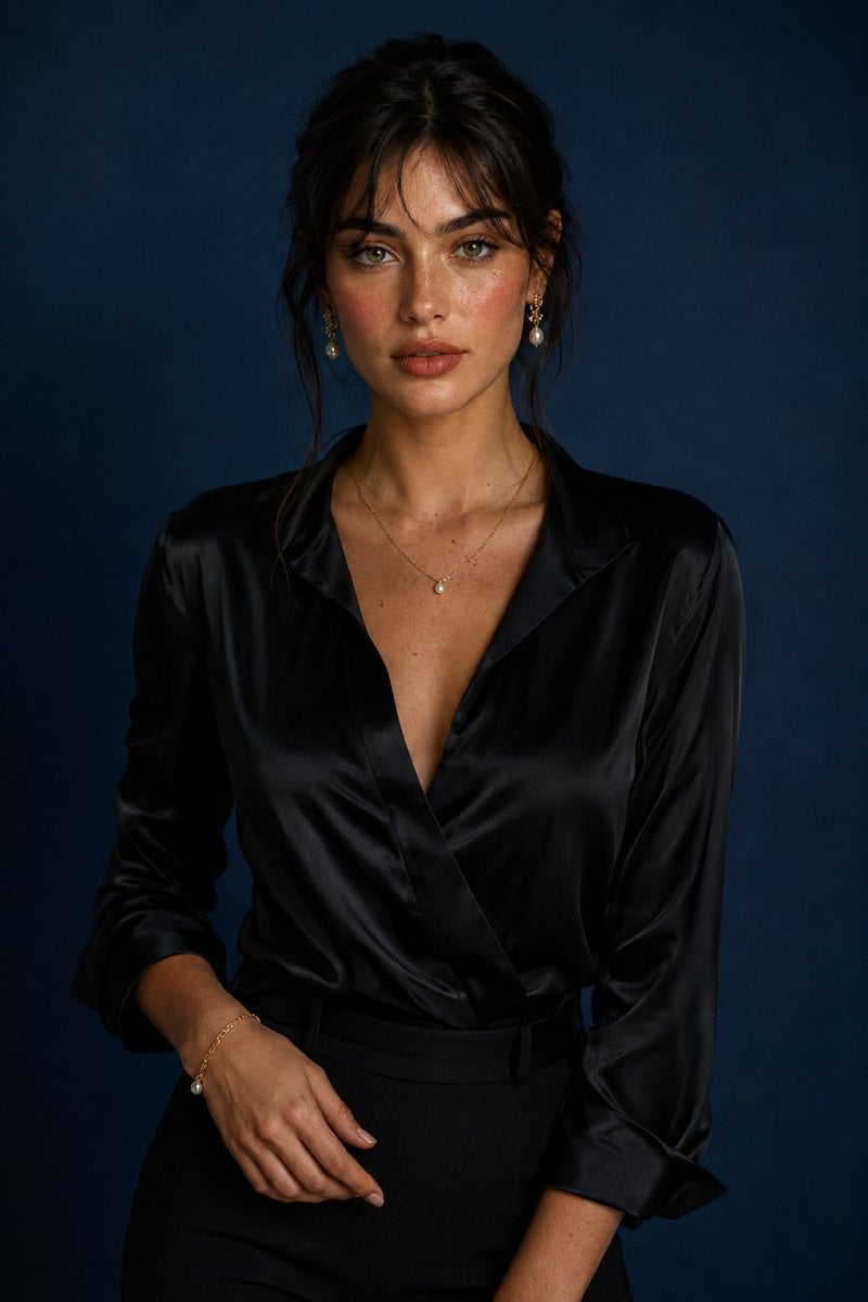 Luxury Studio Portrait with Blue Backdrop — AI image template example