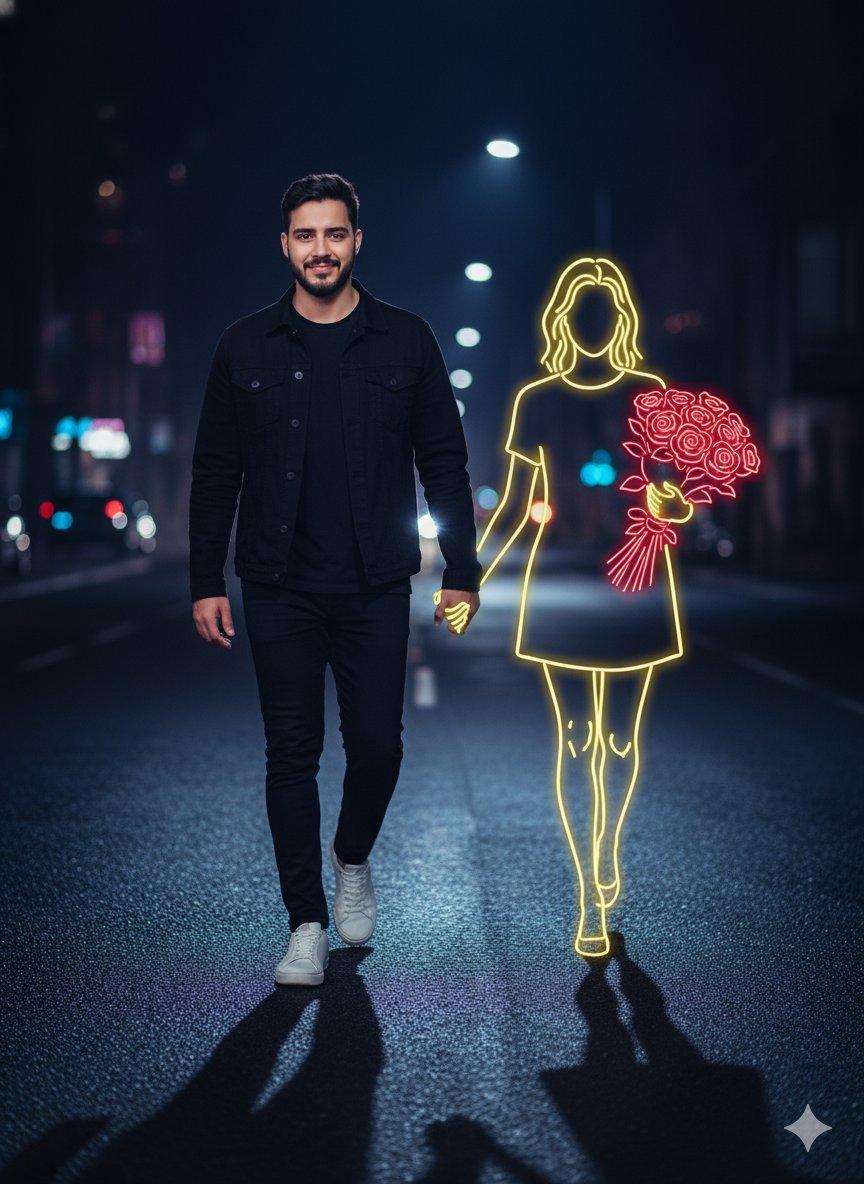 Cinematic Night Portrait with Neon Silhouette