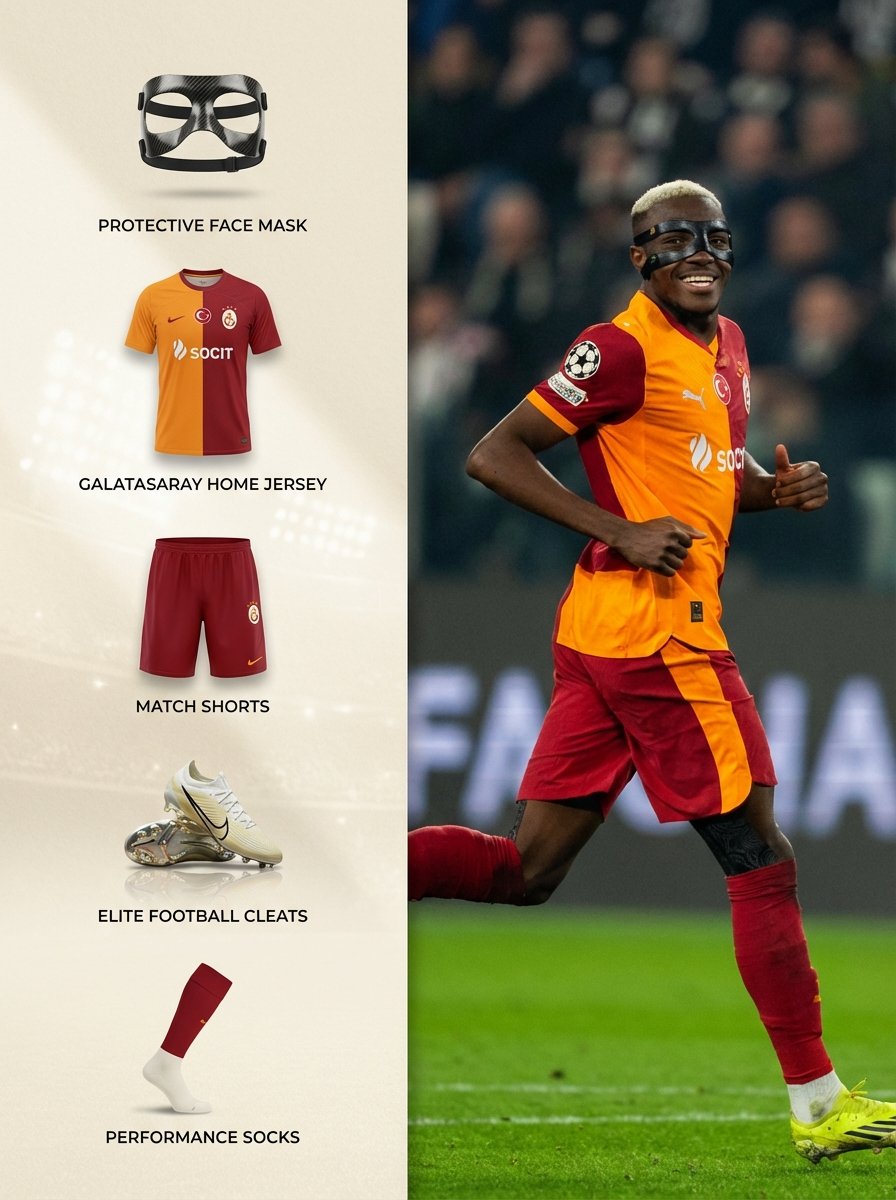 Sports Equipment Infographic Layout of Victor Osimhen