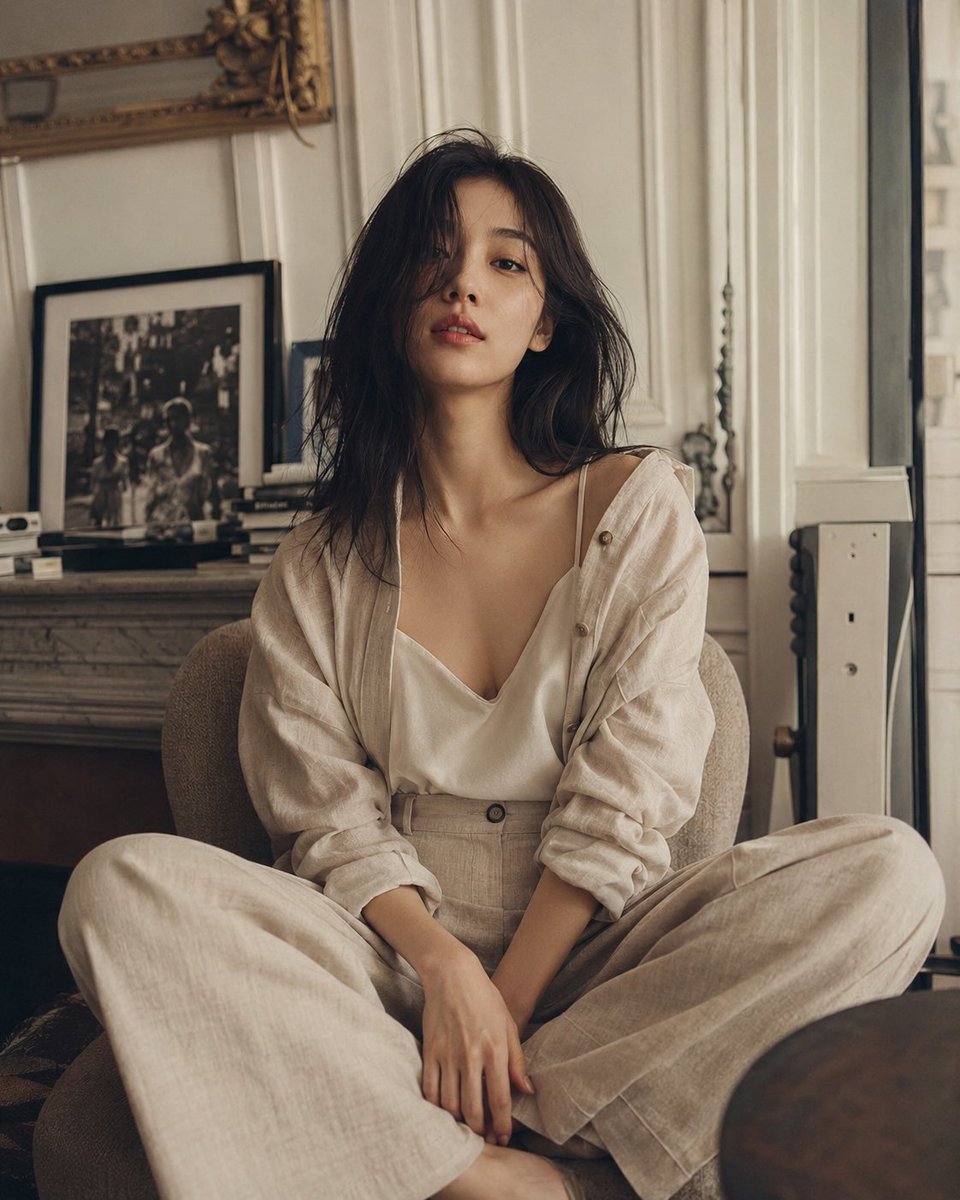 Parisian Linen Editorial Portrait — AI image template example