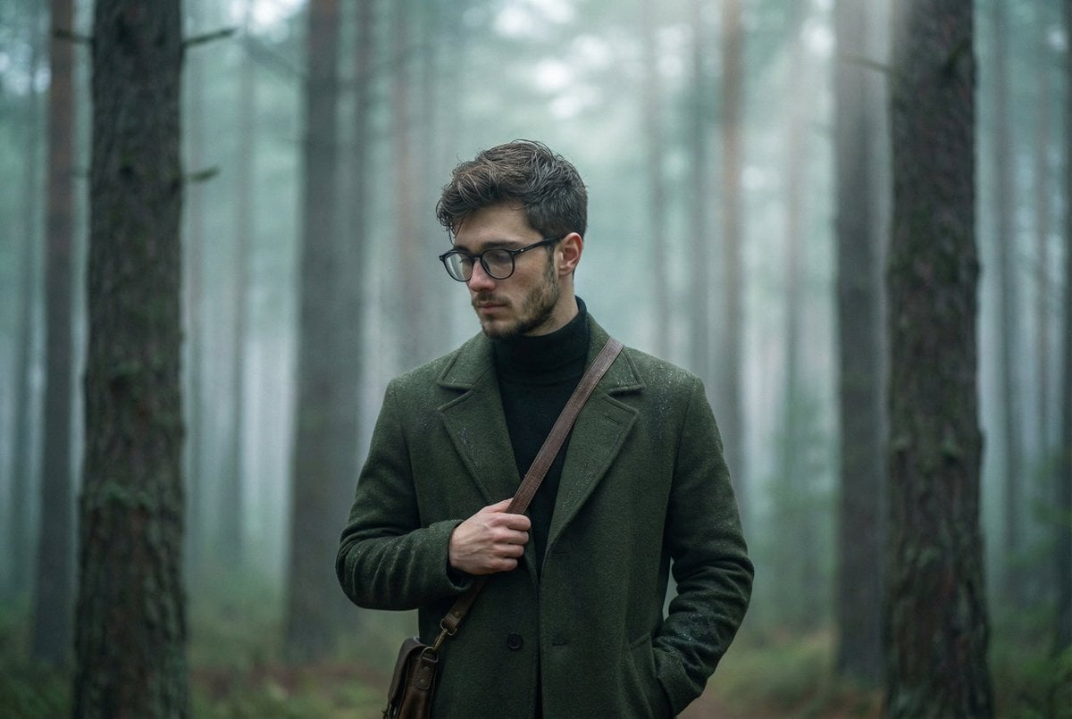 Foggy pine forest cinematic portrait