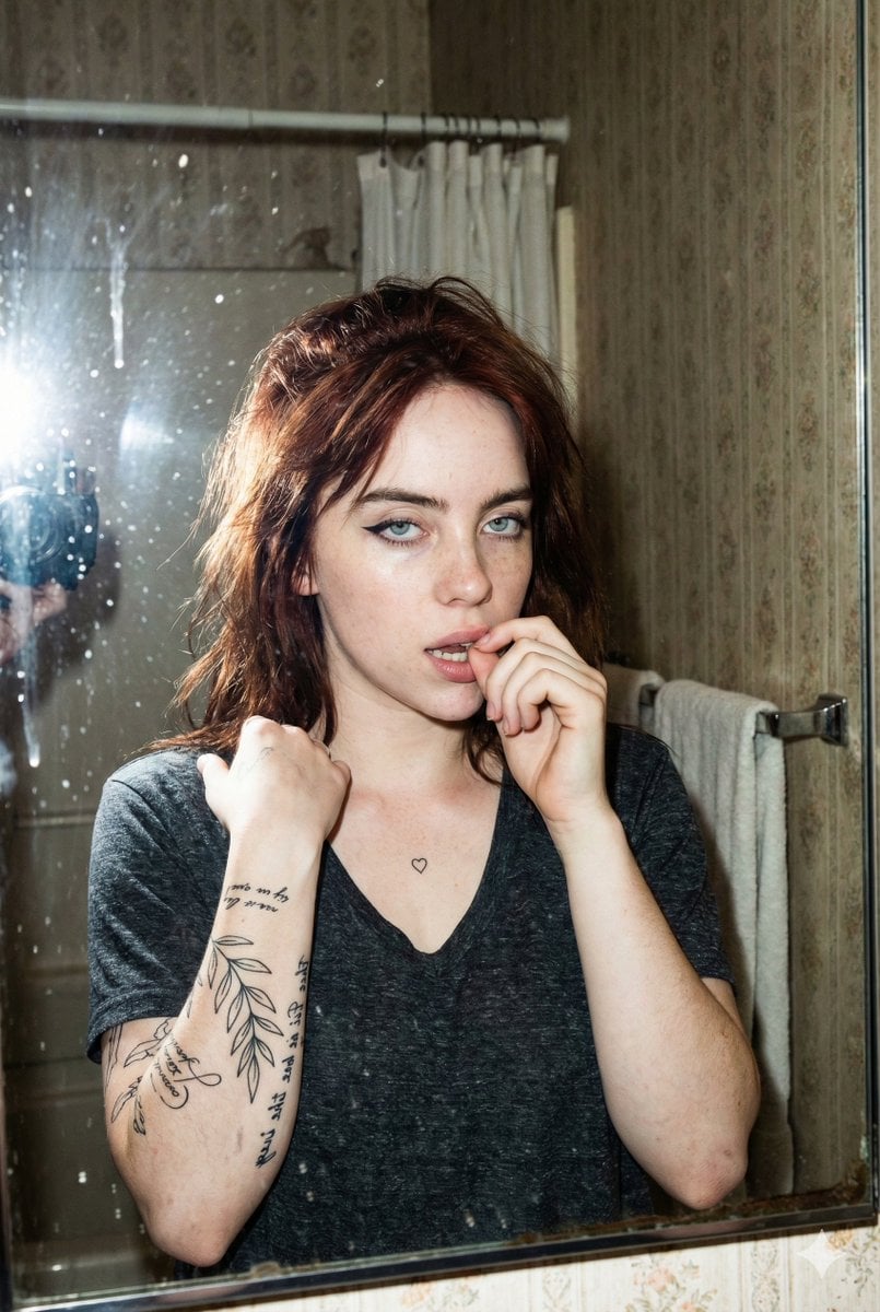 Grungy Flash Mirror Selfie with Tattoos