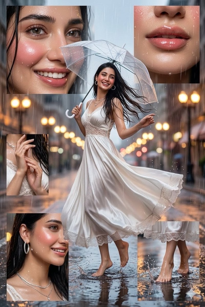 Rainy Monsoon Collage Portrait — AI image template example