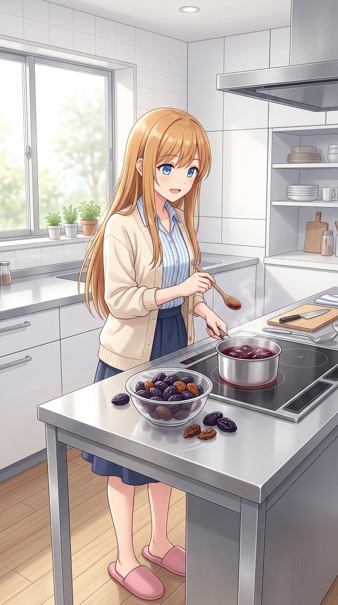 Anime Girl Cooking Prunes