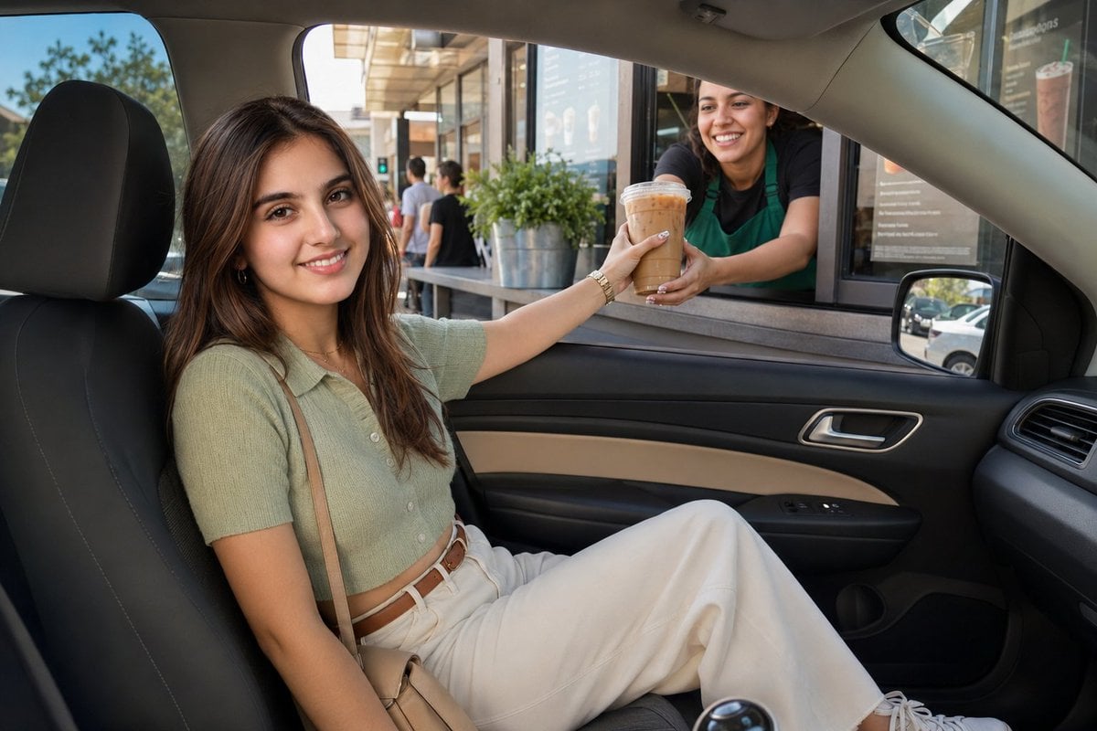 Sunny Drive-Thru Iced Coffee Portrait
