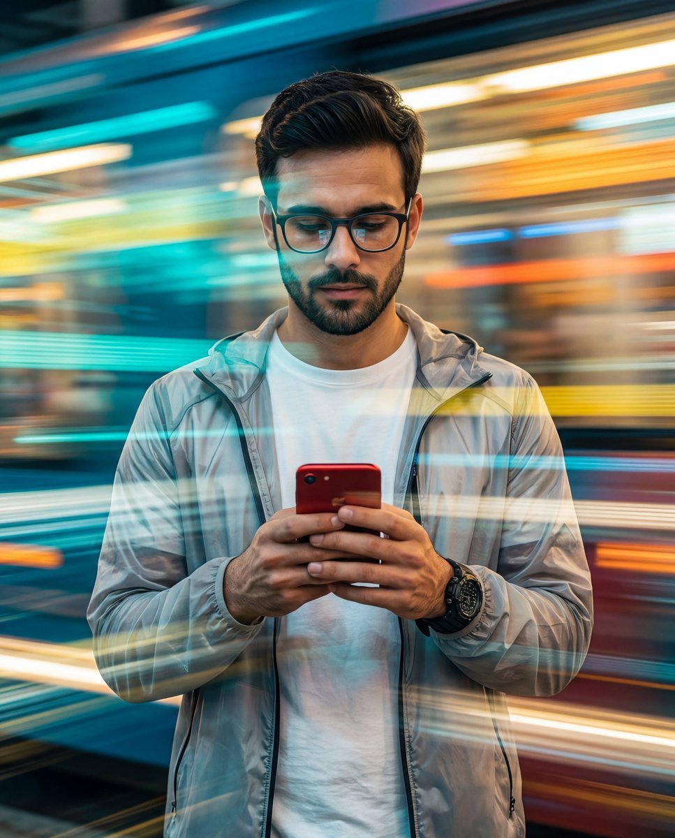 Man with Motion Blur Streaks and Double Exposure Effect