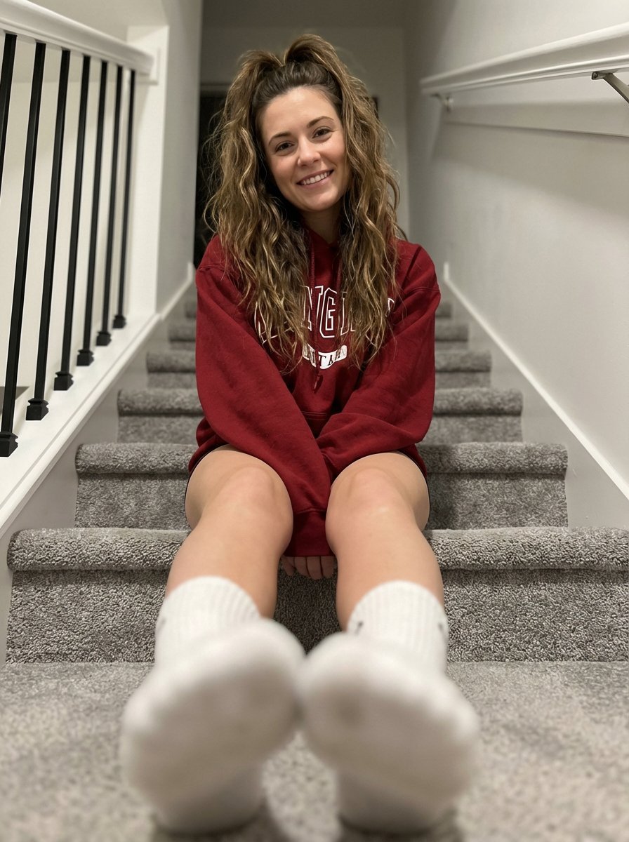 Cozy Indoor Portrait on Staircase with Foreshortening