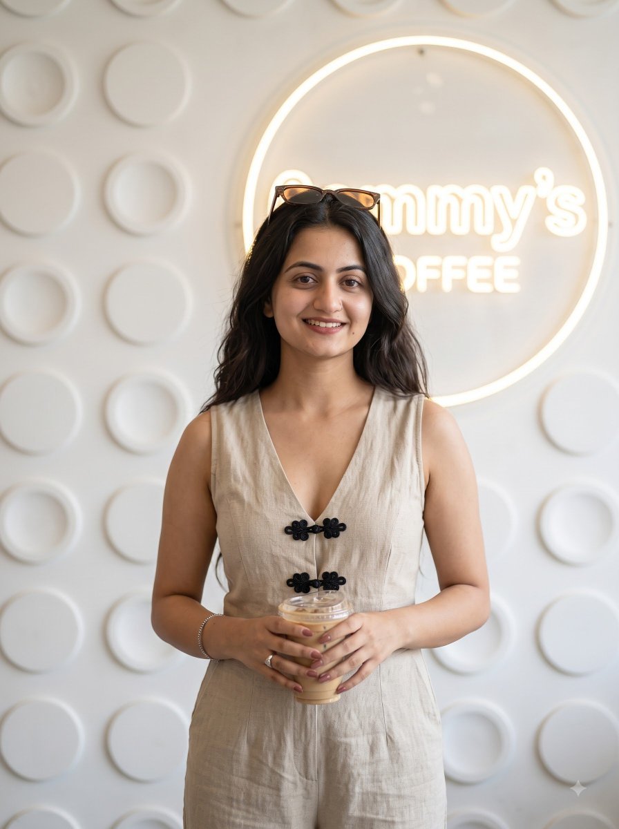 Indian Woman Lifestyle Cafe Portrait — AI image template example