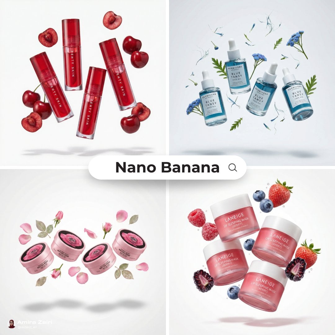 3 4 identical units of the product floating in mid-air, surrounded — AI image template example